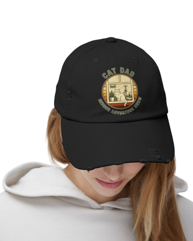 "Cat Dad Indoor Adventure Crew" Unisex Distressed Cap