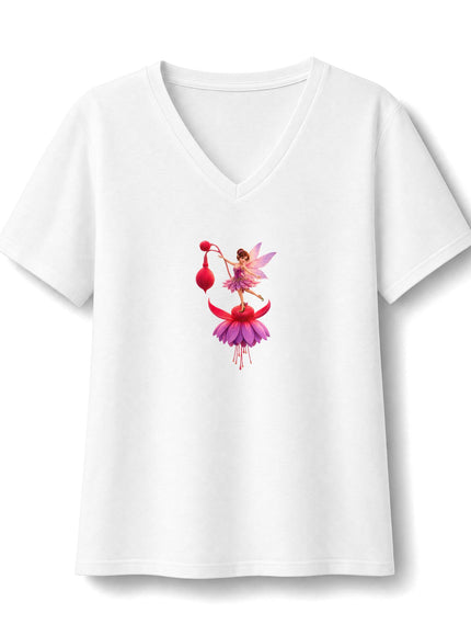 "Fuchsia Fairy" Women's Relaxed Jersey Short Sleeve V-Neck Tee