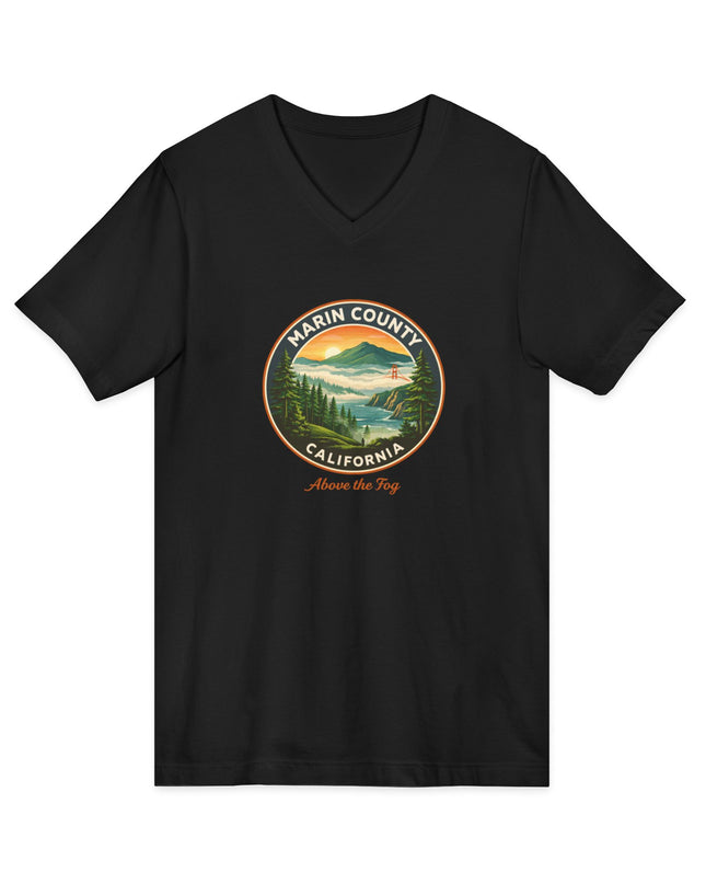 "Marin County, Above the Fog" Unisex Jersey Short Sleeve V-Neck Tee