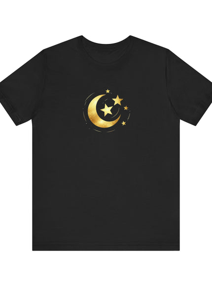 "Crescent Moon and Stars, (in Gold Foil)" Unisex Jersey Short Sleeve Tee