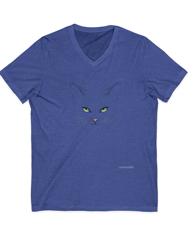 "Cat Face Sketch" Unisex Jersey Short Sleeve V-Neck Tee