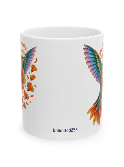 "Hummingbird and Poppies" Ceramic Mug, (11oz, 15oz)