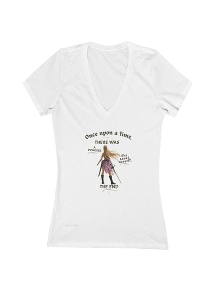 "She Saved Herself" Women's Jersey Short Sleeve Deep V-Neck Tee