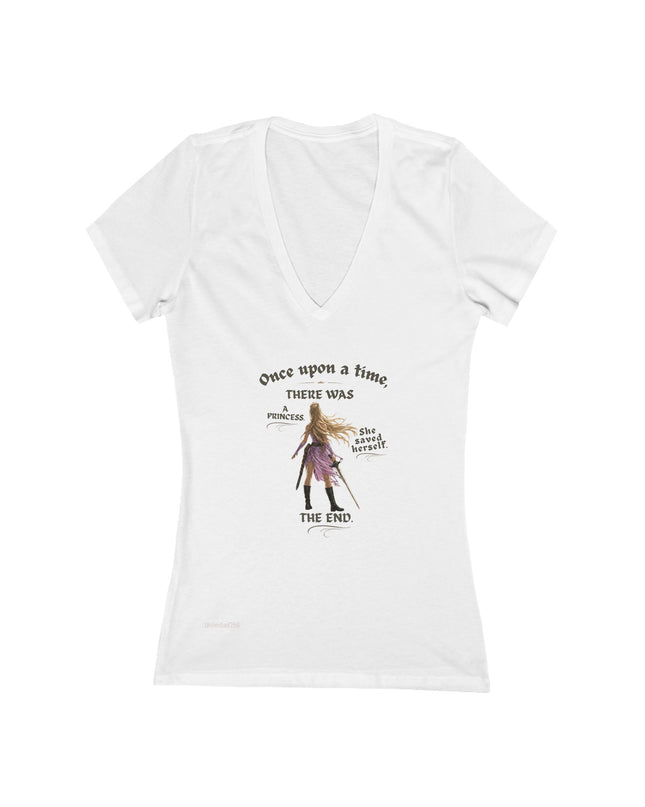 "She Saved Herself" Women's Jersey Short Sleeve Deep V-Neck Tee