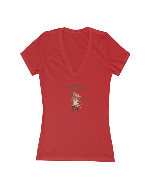 "She Saved Herself" (ink both sides) Women's Jersey Short Sleeve Deep V-Neck Tee