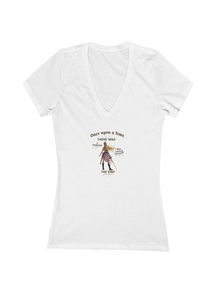 "She Saved Herself" (ink both sides)Women's Jersey Short Sleeve Deep V-Neck Tee
