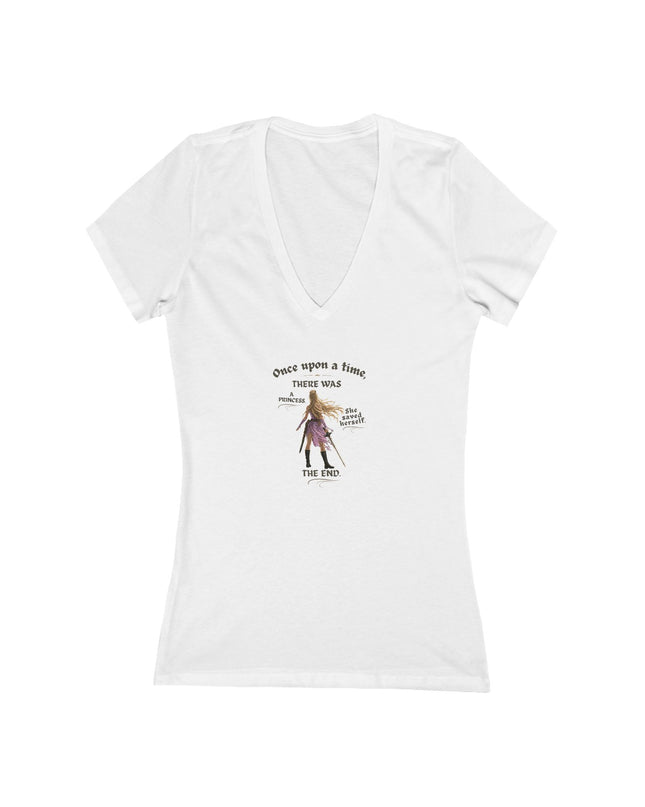 "She Saved Herself" (ink both sides)Women's Jersey Short Sleeve Deep V-Neck Tee