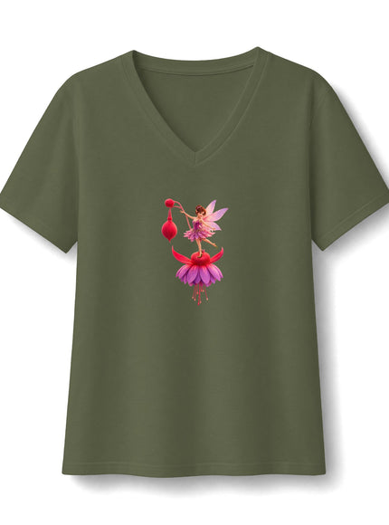 "Fuchsia Fairy" Women's Relaxed Jersey Short Sleeve V-Neck Tee