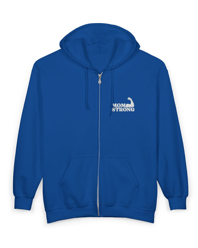 "Mom Strong (White embroidery)" Unisex Heavy Blend Full Zip Hooded Sweatshirt