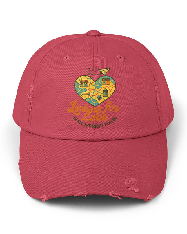 "Looking for love in all the right places" Unisex Distressed Cap