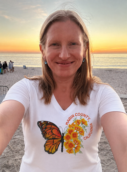 "Butterfly and Poppies Marin County California" Women's Jersey Short Sleeve Deep V-Neck Tee