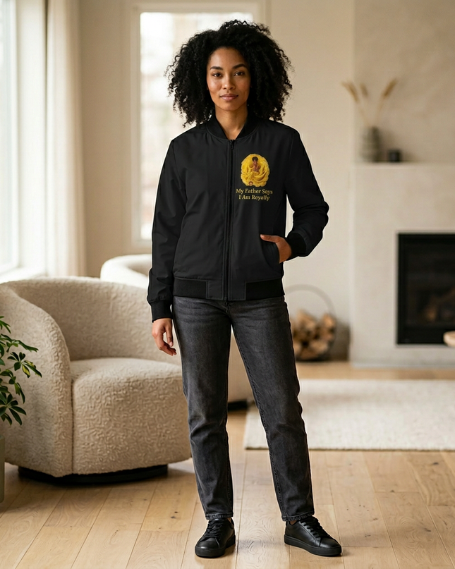 "My Father Says I'm Royalty" Women's Bomber Jacket (AOP)