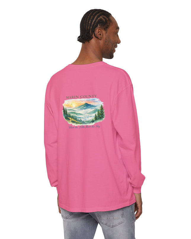 "Marin County, Where the Hills Meet the Sky" Unisex Garment-dyed Long Sleeve T-Shirt