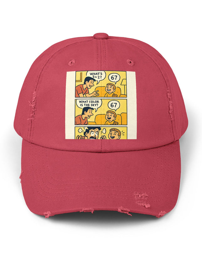 "67 is a Child's Only Answer" - Unisex Distressed Cap
