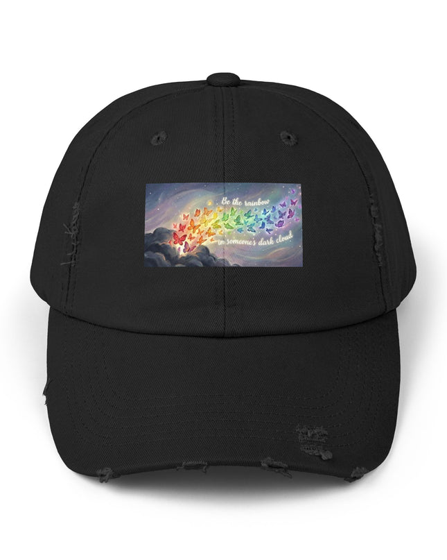 "Be the Rainbow in Someone's Dark Cloud" Unisex Distressed Cap