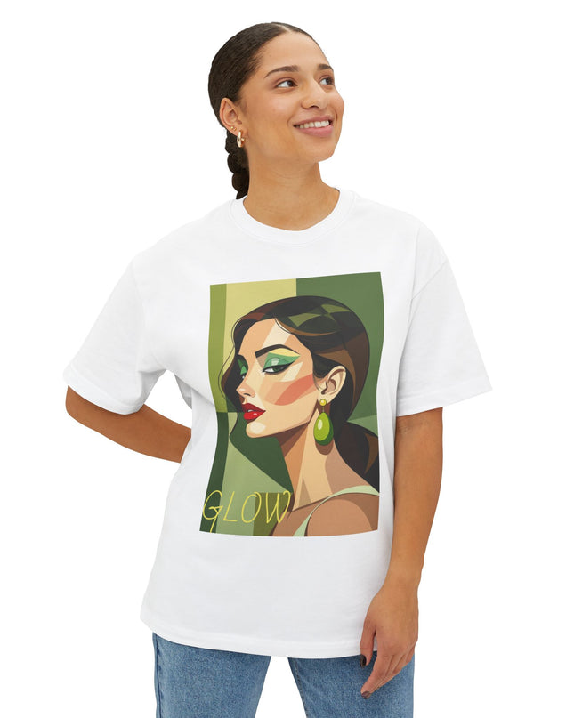 "GLOW Olive Earring Boxy" Oversized M 100% Cotton Tee