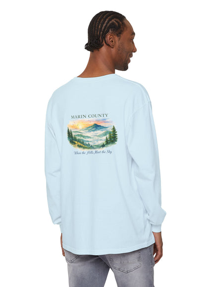 "Marin County, Where the Hills Meet the Sky" Unisex Garment-dyed Long Sleeve T-Shirt