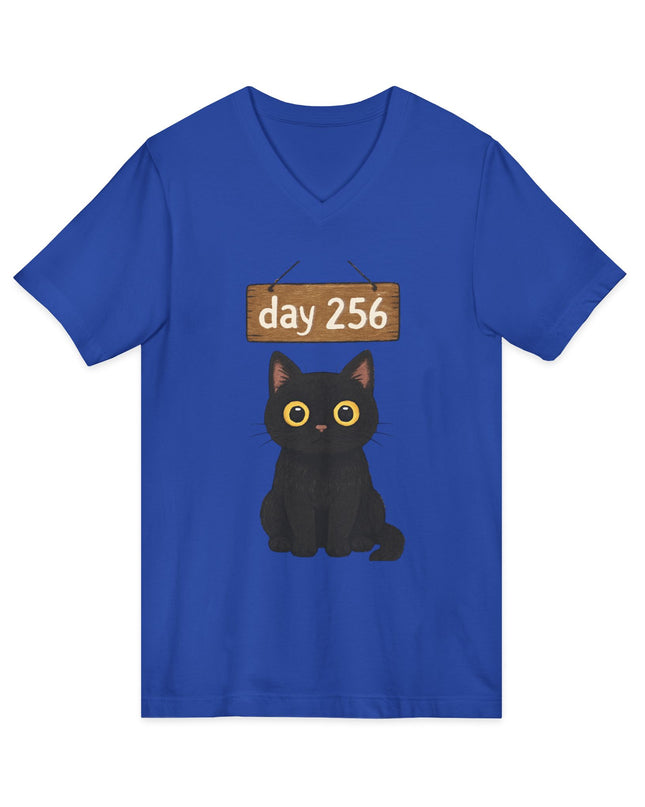 "Day 256 (not blinking black cat)" Unisex Jersey Short Sleeve V-Neck Tee