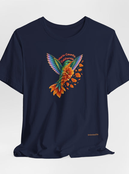 "Hummingbird and Poppies" Unisex Jersey Short Sleeve Tee