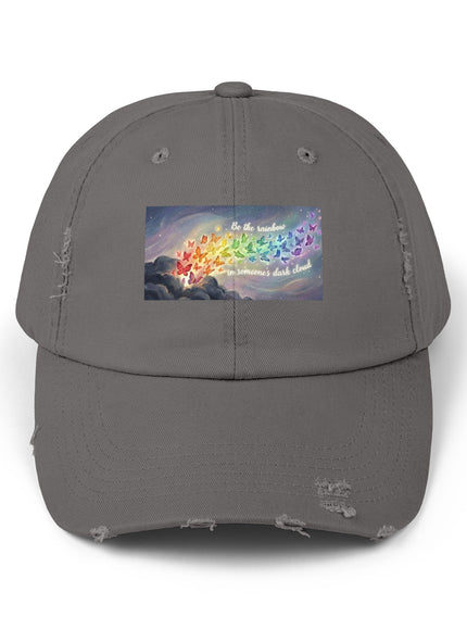 "Be the Rainbow in Someone's Dark Cloud" Unisex Distressed Cap
