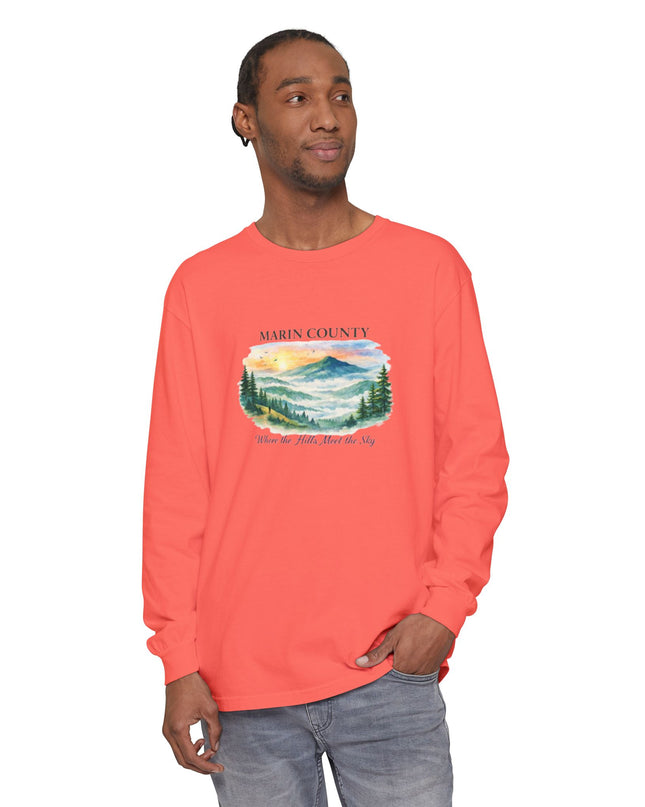 "Marin County, Where the Hills Meet the Sky" Unisex Garment-dyed Long Sleeve T-Shirt