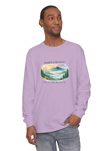 "Marin County, Where the Hills Meet the Sky" Unisex Garment-dyed Long Sleeve T-Shirt