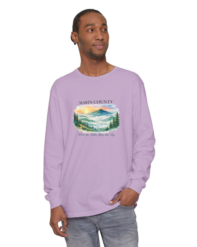 "Marin County, Where the Hills Meet the Sky" Unisex Garment-dyed Long Sleeve T-Shirt