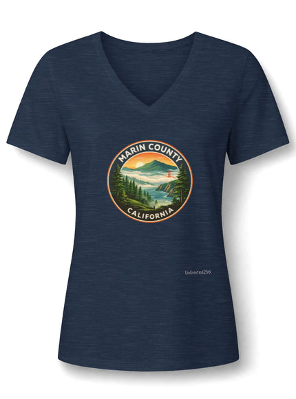 "Marin County, Above the Fog - no text" Women’s Relaxed Heather CVC V-Neck Tee
