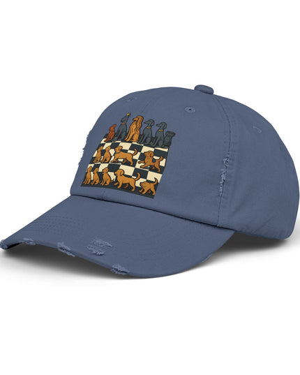 "Chess board with dog pieces" Unisex Distressed Cap