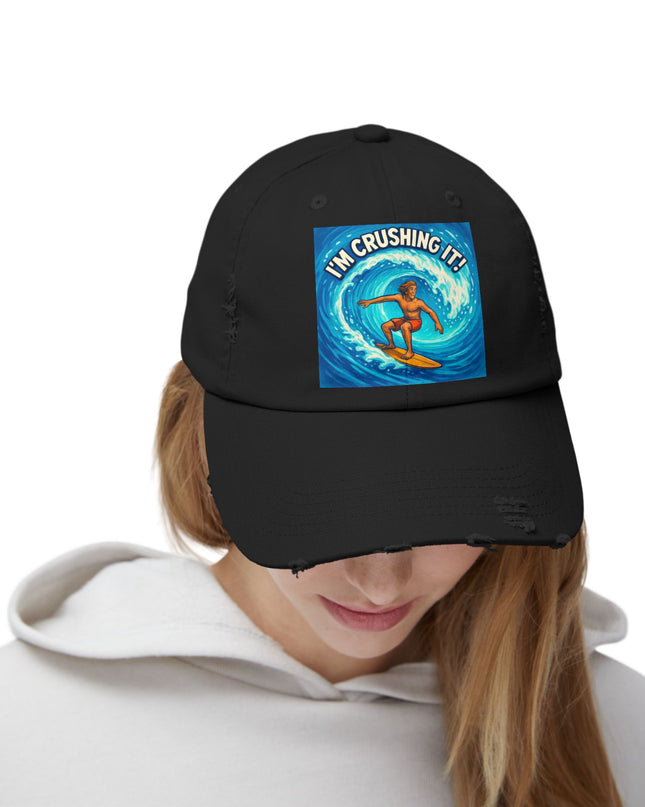 "I'm crushing it!" Unisex Distressed Cap