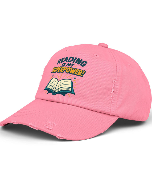 "Reading is my superpower" Unisex Distressed Cap