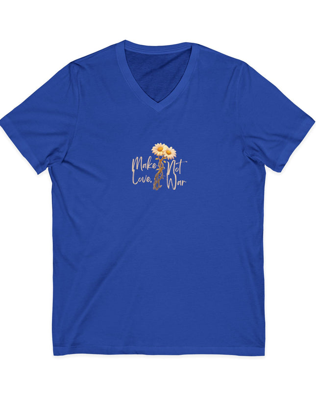 "Make Love Not War With Flower" Unisex Jersey Short Sleeve V-Neck Tee