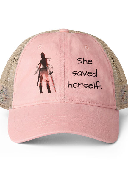 "She Saved Herself" Women's Washed Mesh-Back Cap