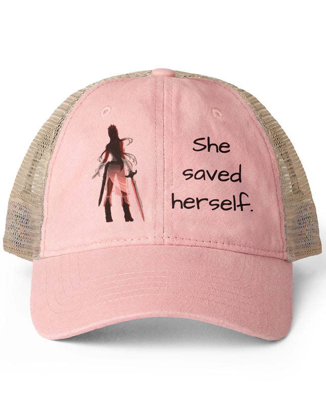 "She Saved Herself" Women's Washed Mesh-Back Cap