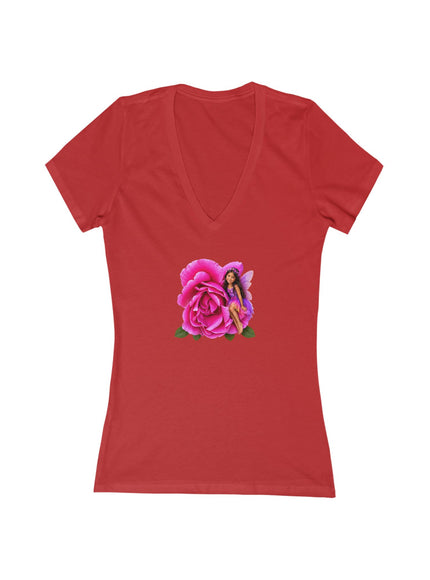 "Rose Fairy" Women's Jersey Short Sleeve Deep V-Neck Tee