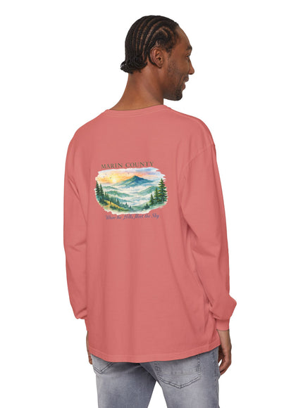 "Marin County, Where the Hills Meet the Sky" Unisex Garment-dyed Long Sleeve T-Shirt