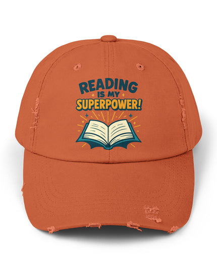 "Reading is my superpower" Unisex Distressed Cap