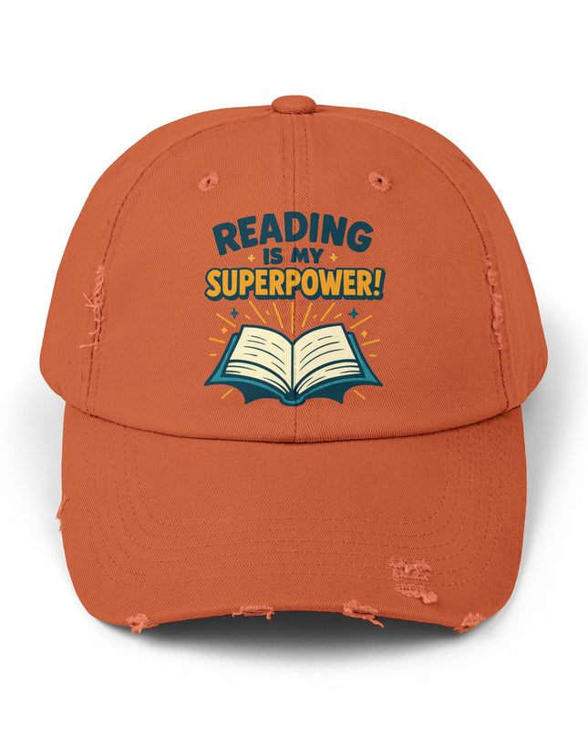 "Reading is my superpower" Unisex Distressed Cap