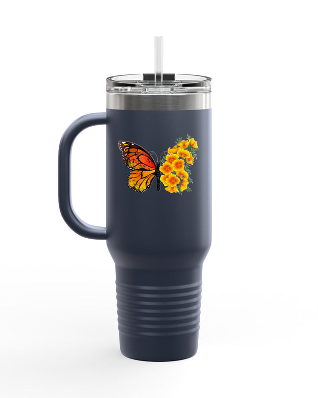 "Butterfly Poppies" Insulated Travel Mug, 40oz