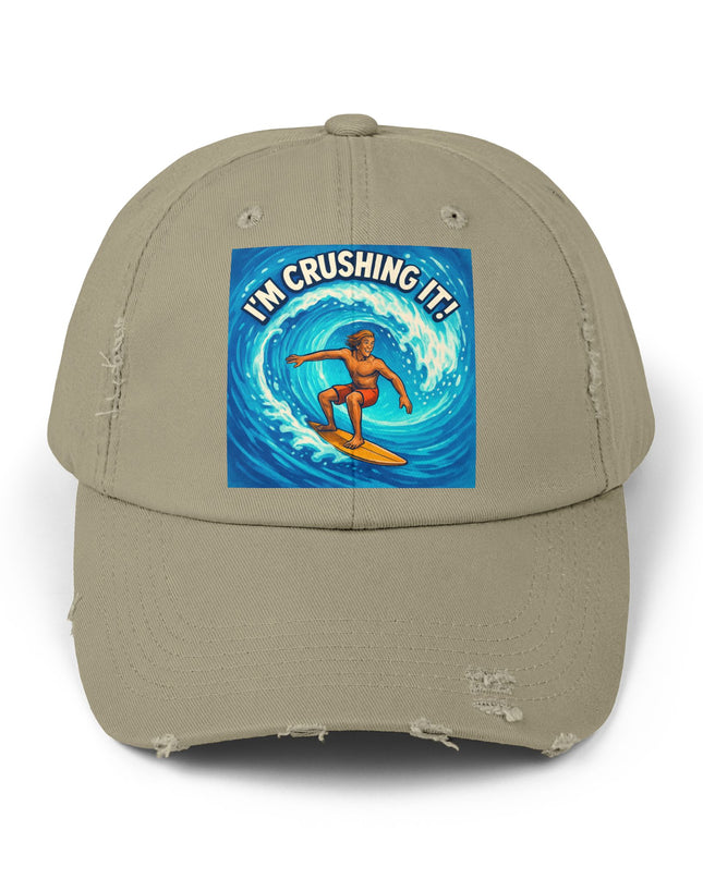 "I'm crushing it!" Unisex Distressed Cap