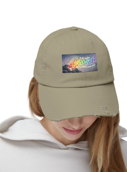"Be the Rainbow in Someone's Dark Cloud" Unisex Distressed Cap