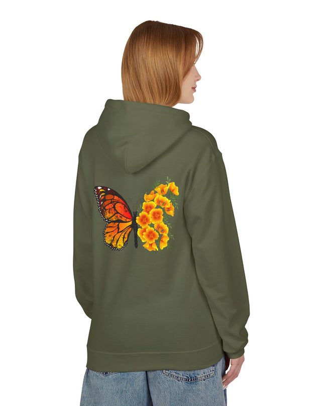 "Butterfly Poppies" (Ink front and back) Unisex Midweight Softstyle Fleece Hoodie