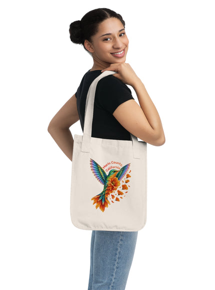 "Hummingbird and Poppies" Organic Canvas Tote Bag