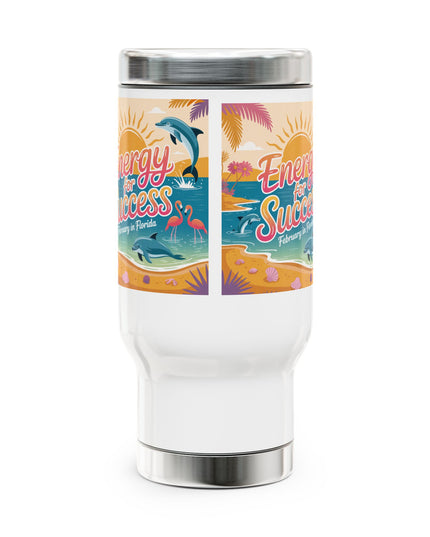 " February in Florida, Energy for Success" Stainless Steel Travel Mug with Handle, 14oz