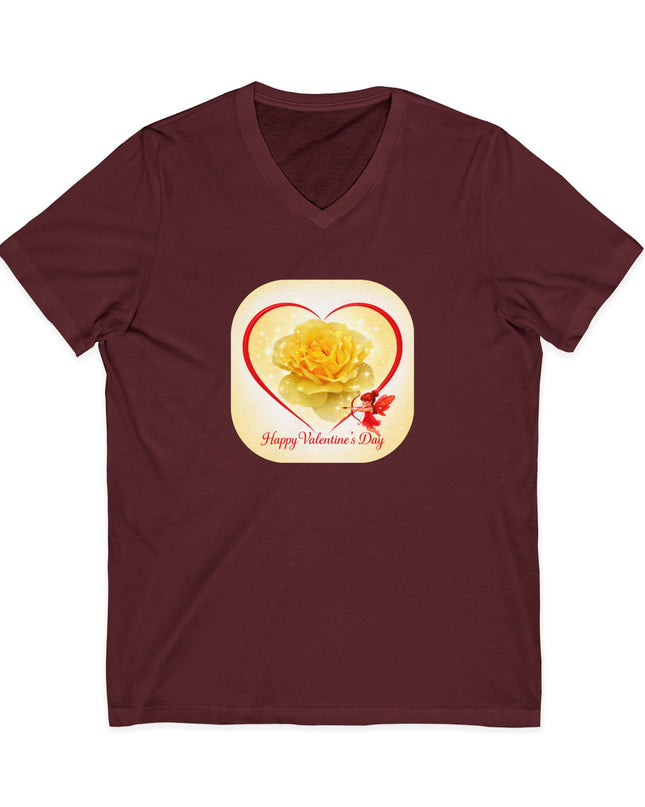 "Happy Valentine's Day" Unisex Jersey Short Sleeve V-Neck Tee