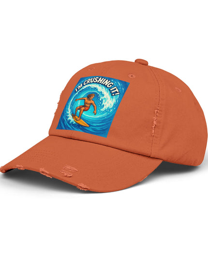 "I'm crushing it!" Unisex Distressed Cap