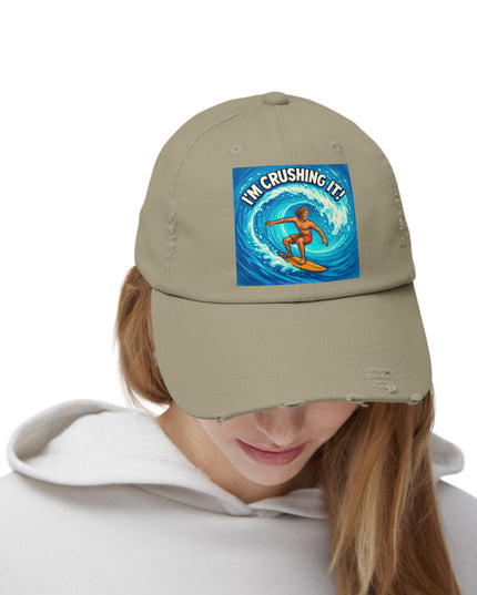 "I'm crushing it!" Unisex Distressed Cap