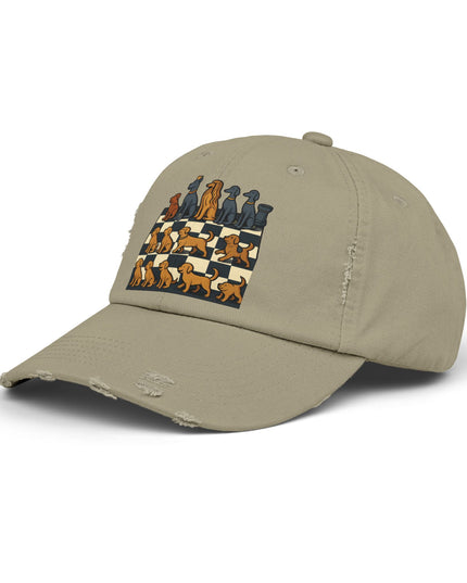 "Chess board with dog pieces" Unisex Distressed Cap