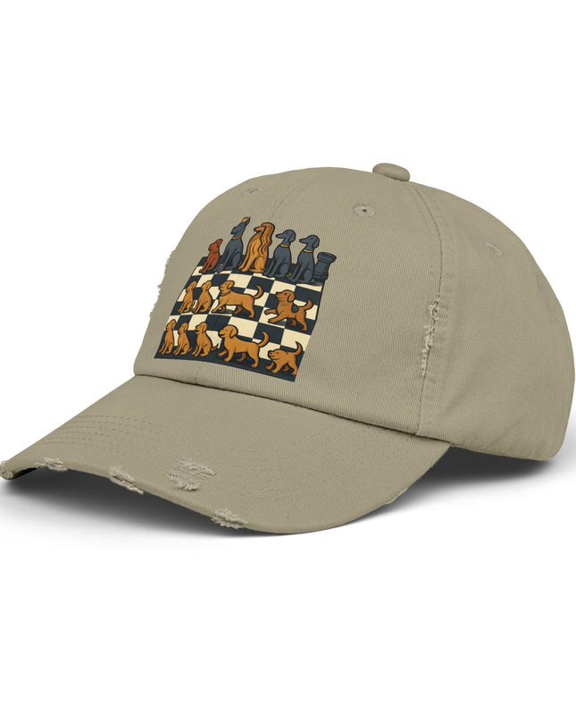 "Chess board with dog pieces" Unisex Distressed Cap