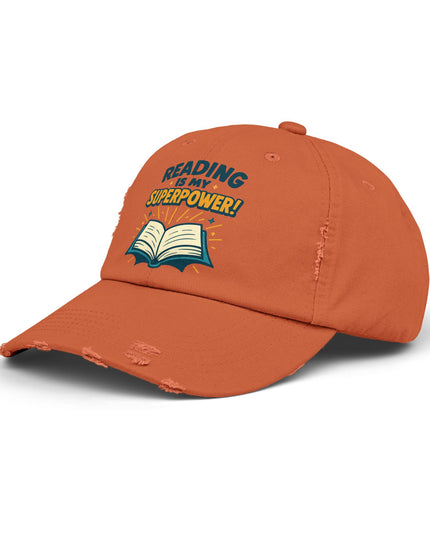 "Reading is my superpower" Unisex Distressed Cap